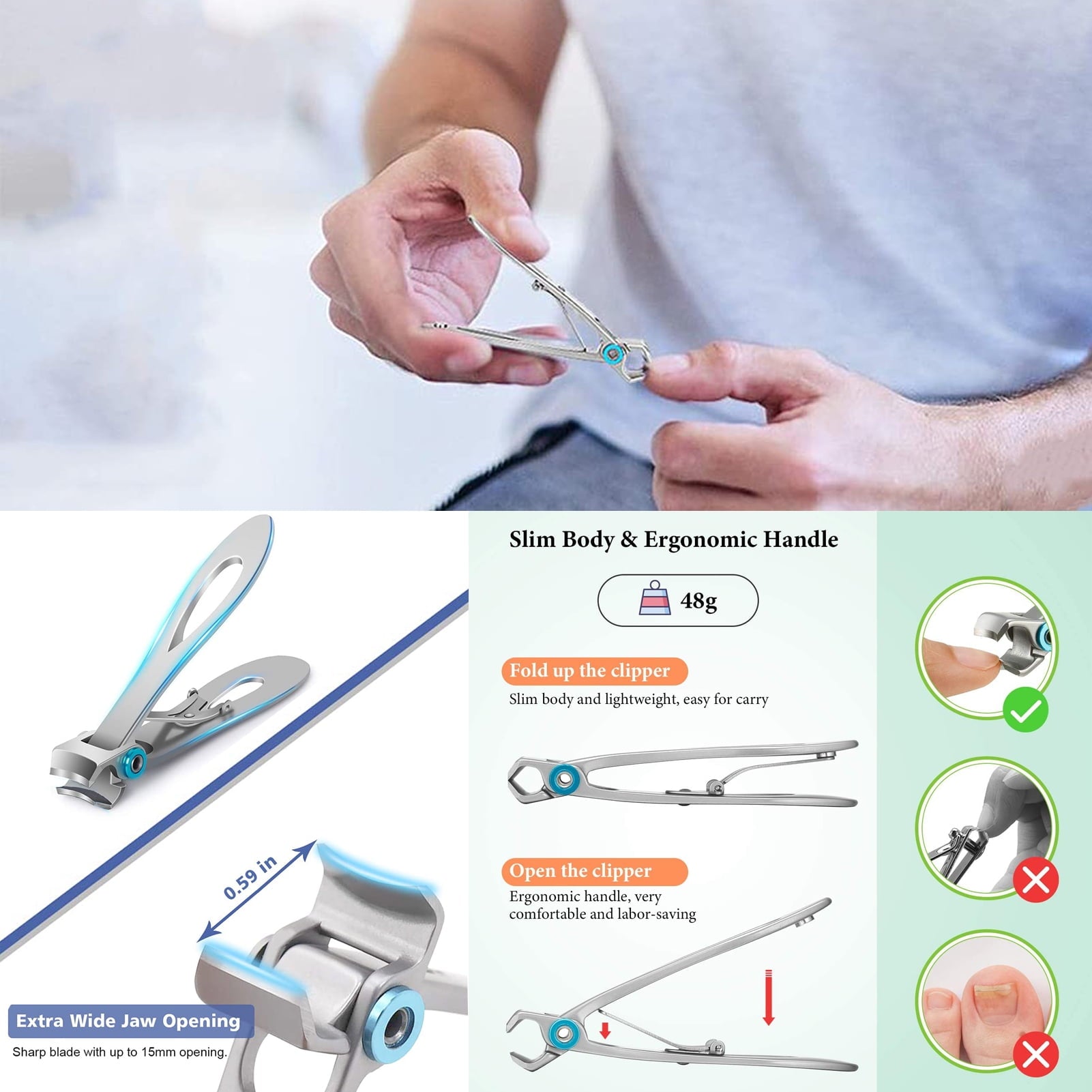 Nail Clippers Set, Toenail Clippers for Seniors Thick Toenails, Professional Stainless Steel Fingernail Clipper for Manicure Pedicure Tools