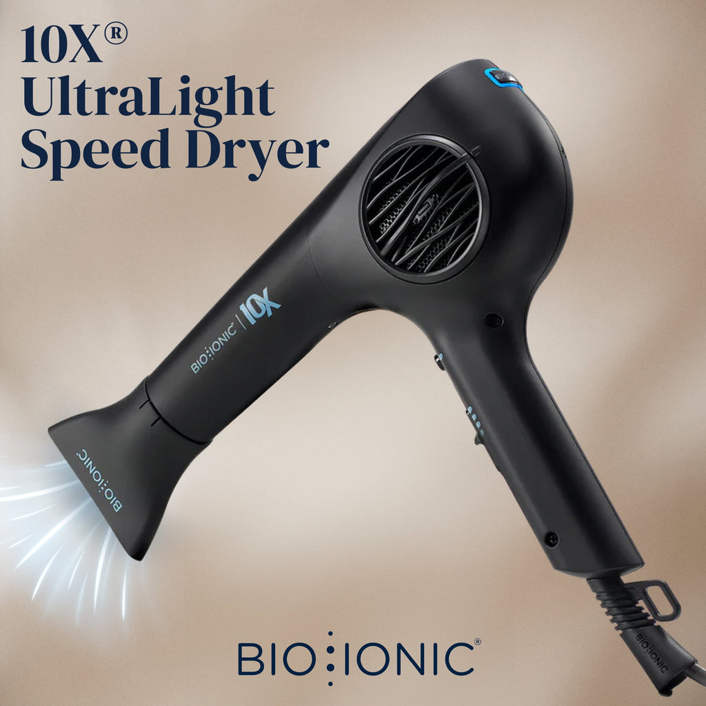 Bio Ionic 10X UltraLight Speed Hair Dryer, Adjustable Heat & Frizz-Control Professional Hair Dryer