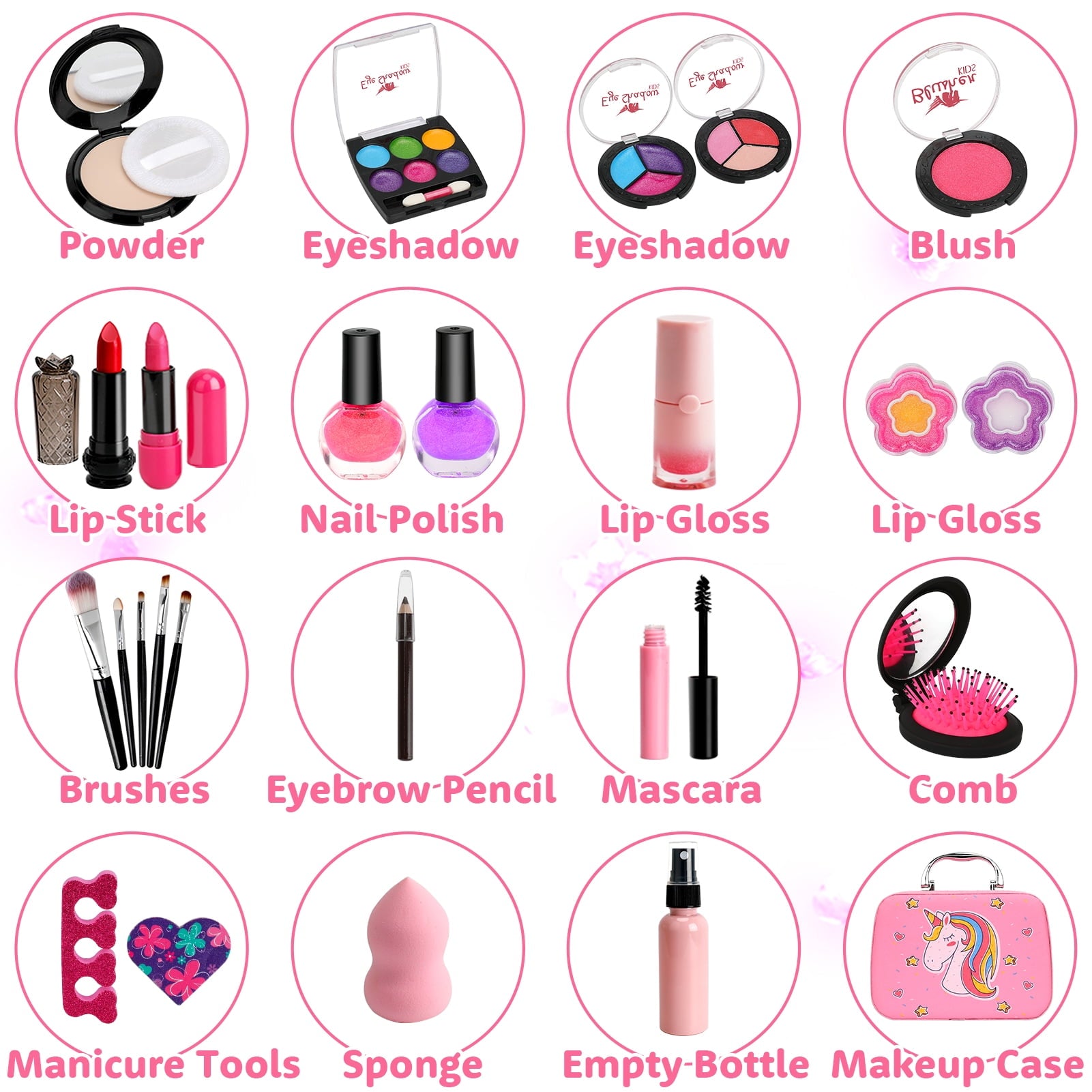 Sendida Washable Kids Makeup Kit for Girls, 25PCS with Cute Makeup Bag, Toy for Girl Ages 3-10