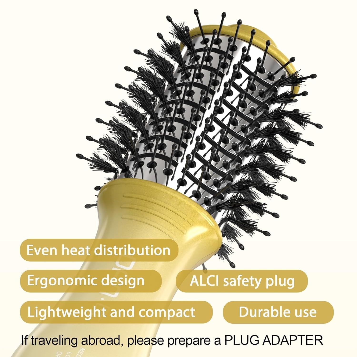 DAN Travel Hair Dryer Brush Nano Titanium Blow Dryer Brush Dual Voltage,Mini Oval Hot Air Brush,2 inch One Step Hair Volumizer Straightener