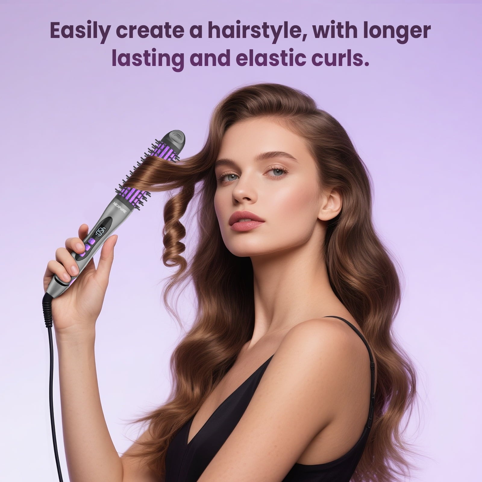 NEXPURE Curling Iron - 360° Styler Curling Iron, Titanium Hair Straightener and Curler 2 in 1 for Long-Lasting Curls, Smooth Straight Hair & Frizz-Free Styling, Purple