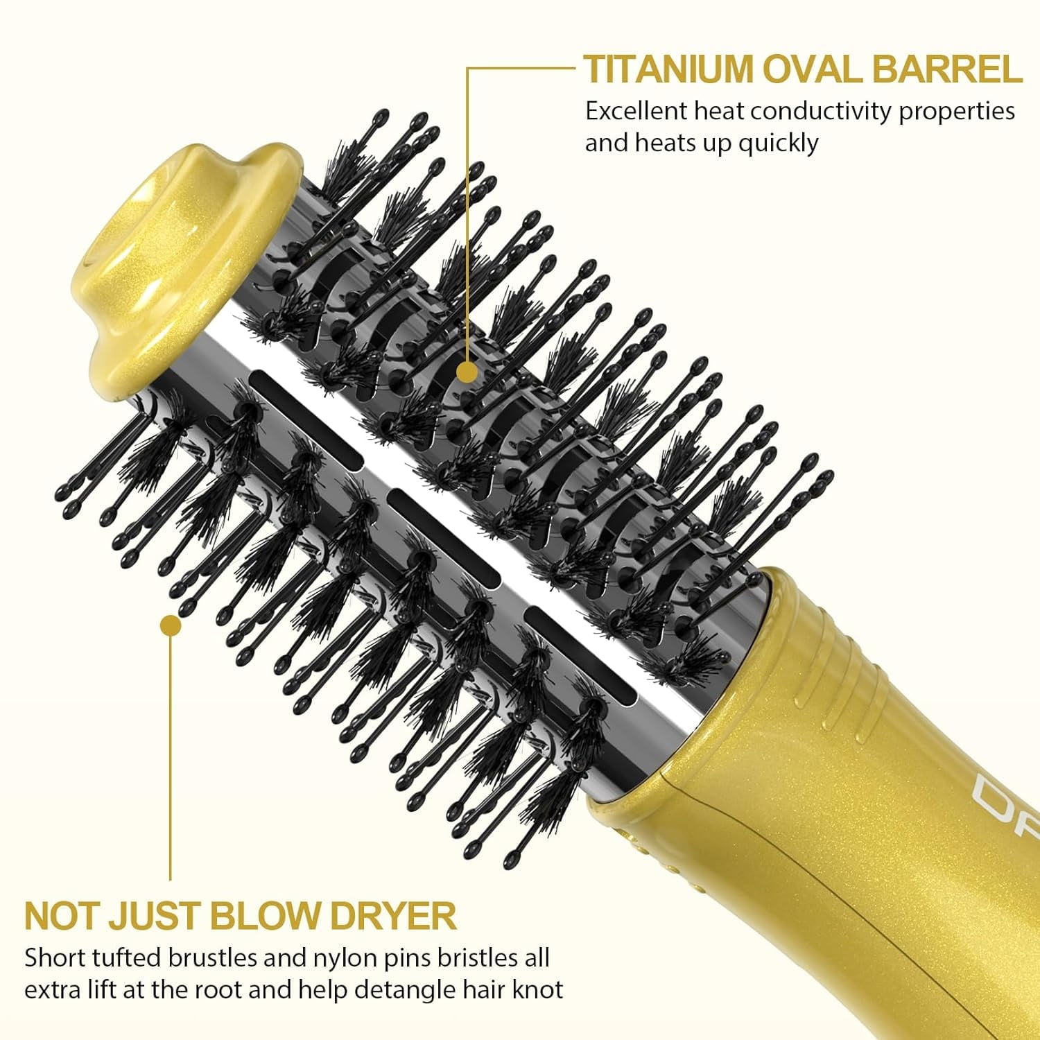 DAN Travel Hair Dryer Brush Nano Titanium Blow Dryer Brush Dual Voltage,Mini Oval Hot Air Brush,2 inch One Step Hair Volumizer Straightener