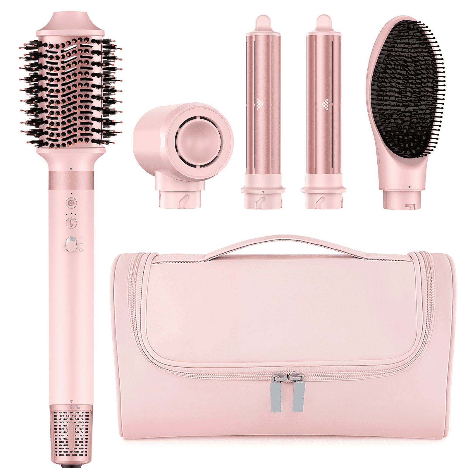 RACCOMB Professional 5 in 1 Hair Dryer Brush Set, High-Speed Hot Air Styler with Bag, Pink