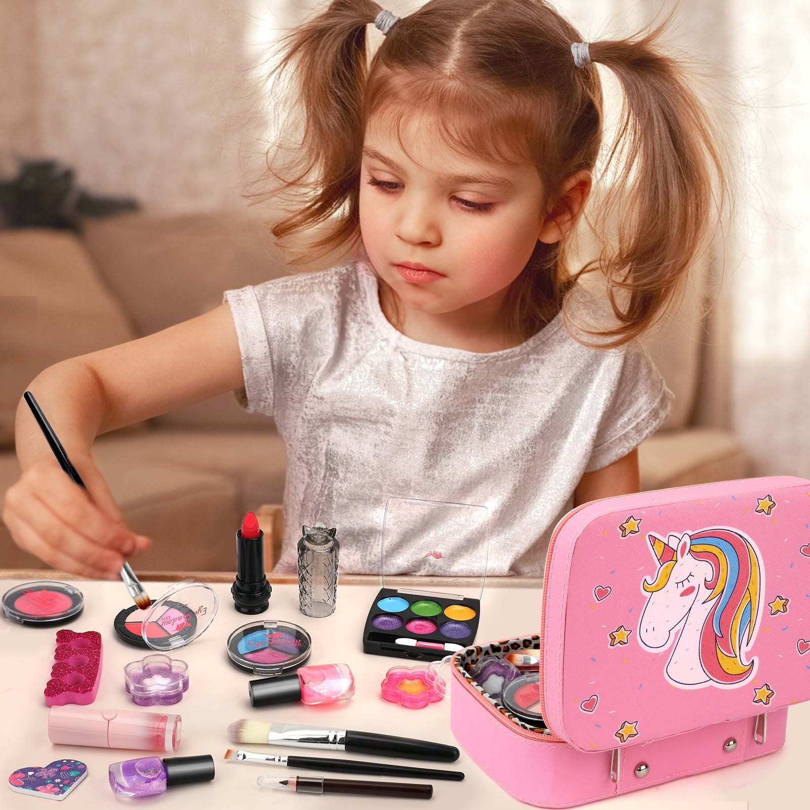 Sendida Washable Kids Makeup Kit for Girls, 25PCS with Cute Makeup Bag, Toy for Girl Ages 3-10
