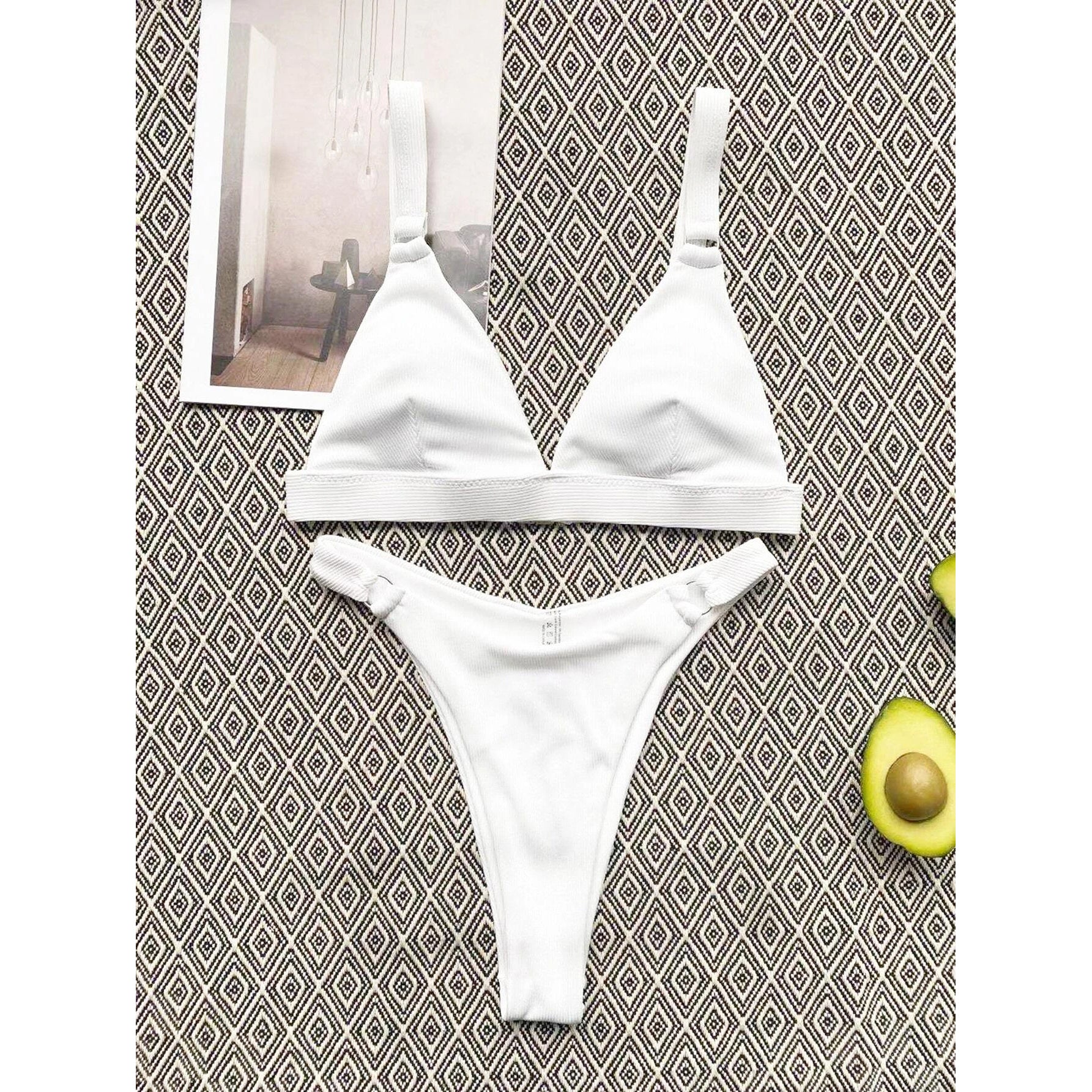 Rib Ring Linked High Cut Bikini Swimsuit
