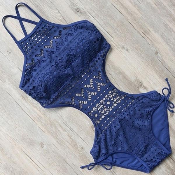 Women's One-Piece Bikini Solid Crochet Swimsuit