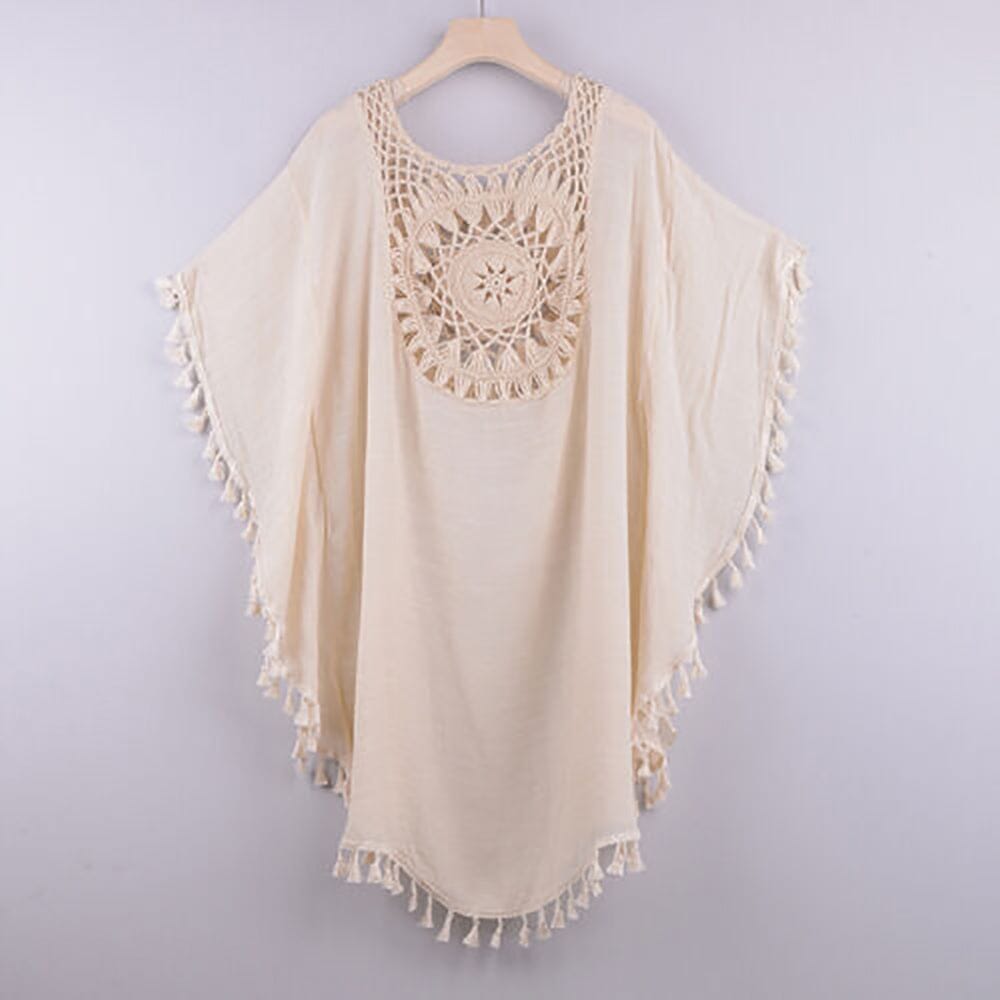 Women's Swimwear Cover Up Beach Dress Tassel Printing Hole